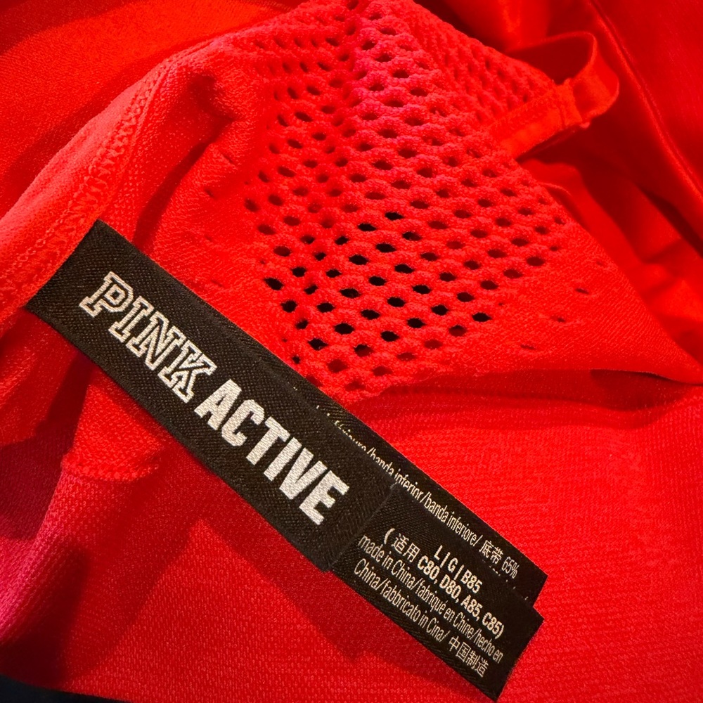 PINK Victoria's Secret Seamless Sports Bra Heather Red Orange Mesh V-Neck Large - Picture 7 of 7